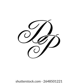 Elegant DP Monogram Logo in Black Script – Luxury Calligraphy Initial Design on White Background