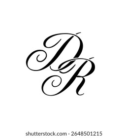 Elegante DR Monograma Logo em preto Script - Caligrafia de luxo Design inicial em fundo branco
