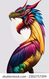 elegant dragon rainbow art light vector illustration