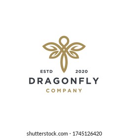 Elegant dragonfly with leaf logo design