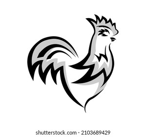 elegant drawing art rooster, chicken body logo design illustration