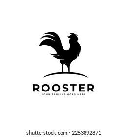 elegant drawing art rooster, chicken body logo design illustration.