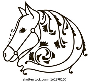 Elegant drawing silhouette of a horse drawn in doodles minimal style. vector illustration