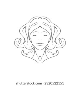 Elegant dream woman portrait curved hair minimal line logo for beauty salon vector illustration. Romantic female face fashion icon for hairdresser cosmetology makeup artist cosmetic skin care shop