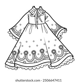 Elegant dress with embroidery and wide sleeves. Image produced without the use of any form of AI software at any stage.