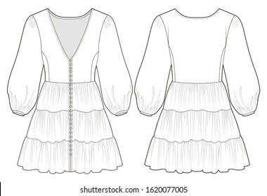 Elegant dress fashion, vector sketch
