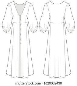 Elegant dress fashion, vector sketch