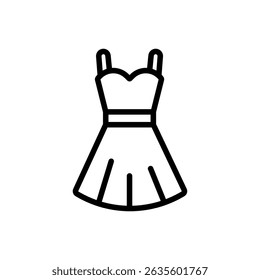 Elegant dress icon in line style, isolated on white. Ideal for fashion, boutique, and clothing design themes. Dress vector illustration.