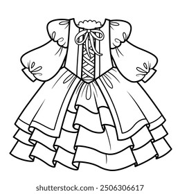 Elegant Dress with a lace-up corset and a fluffy layered skirt. Image produced without the use of any form of AI software at any stage.