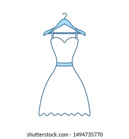 Elegant Dress On Shoulders Icon. Thin Line With Blue Fill Design. Vector Illustration.