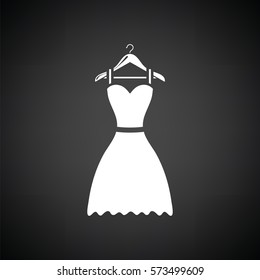 Elegant dress on shoulders icon. Black background with white. Vector illustration.