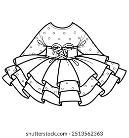 Elegant dress in a polka dots with a corset and a fluffy three-tier tutu skirt. Image produced without the use of any form of AI software at any stage.