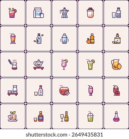 Conjunto de ícones de bebidas e bebidas elegantes para design de menu e apresentação