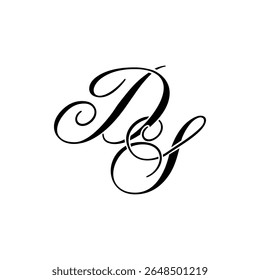 Elegante logotipo do monograma de DS em preto Script - Caligrafia de luxo Design inicial em fundo branco