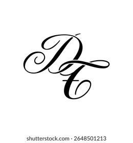 Elegante logotipo monograma DT em preto Script - Caligrafia de luxo Design inicial em fundo branco
