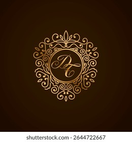Elegant DT Monogram Logo with Golden Ornamental Frame on Dark Background – Luxury Initial Design
