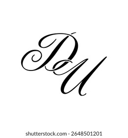 Elegant DU Monogram Logo in Black Script – Luxury Calligraphy Initial Design on White Background