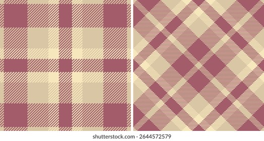 Elegant duo of beige and burgundy plaid patterns.  Perfect for textile design, apparel, or autumnal branding.