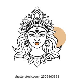 Elegant Durga line art vector on a white background, perfect for spiritual and cultural digital projects!