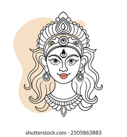 Elegant Durga line art vector on a white background, perfect for spiritual and cultural digital projects!