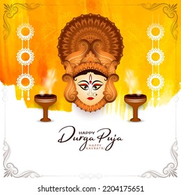 Elegant Durga Puja and Happy navratri traditional Hindu festival decorative background vector