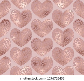 Elegant dusty rose gold glitter hearts with curved lines seamless pattern.