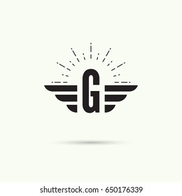 Elegant dynamic alphabet letters with wings. Letter g