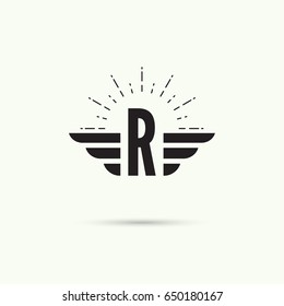 Elegant dynamic alphabet letters with wings. Letter r