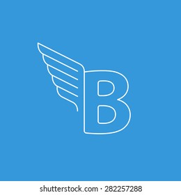 Elegant dynamic letter B with wings. Linear design. Can be used for any transportation service or in sports areas.