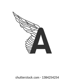 Elegant dynamic letter A with wing. Linear design. Can be used for tattoo, any transportation service or in sports areas. Vector illustration isolated on white background