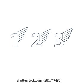 Elegant dynamic numbers with wings. Linear design. Can be used for any transportation service or in sports areas.