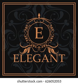 elegant E gold calligraphic heraldic element ornament