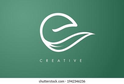 Elegant E letter Leaf Logo Design with Outline Monogram Style Flat and Minimalist Vector Letter Icon Illustration.