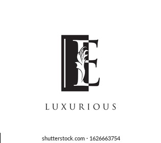 Elegant E Letter Swirl Logo. Black and White E With Classy Leaves Shape design perfect for fashion, Jewelry, Beauty Salon, Cosmetics, Spa, Hotel and Restaurant Logo. 