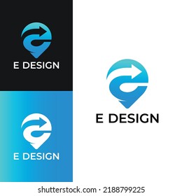 Elegante icono de ubicación E con logotipo de flecha
