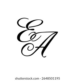 Elegante EA Monograma Logo em Preto Script - Luxo Caligrafia Design Inicial em Fundo Branco	
