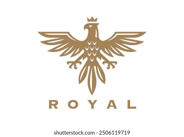 Elegant eagle crest design featuring a regal bird with outstretched wings and crown. Perfect for heraldry, emblems, or logo creation.