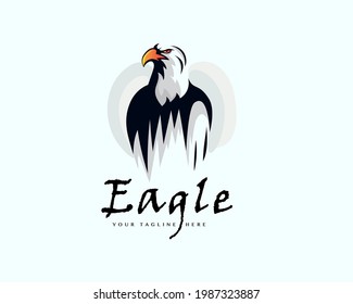 elegant eagle falcon hawk body stand logo design illustration