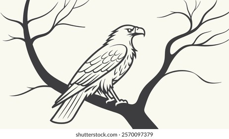 Elegant Eagle on a Tree Branch Vector Illustration