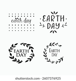 Elegant Earth Day Typography - Black and White Script vector art illustration on white a background. Happy Earth Day 22 April.