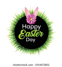 Elegant Easter day greeting card design with Grass and flowers