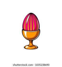 Elegant easter egg decoration on top of egg stand. Vector illustration isolated on white background.