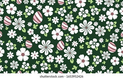 Elegant Easter egg pattern background, with beautiful leaf flower drawing.