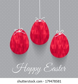 Elegant Easter greeting card with eggs and bows.