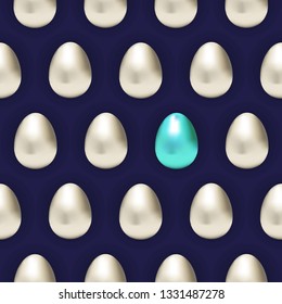 elegant easter pattern with metallic eggs silver and one blue on a dark blue background for easter banners and cards