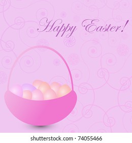 elegant easter pink card with basket and eggs