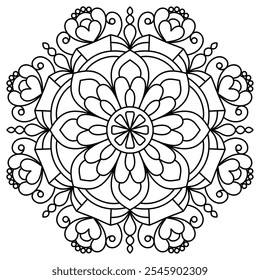 elegant and easy mandala design for coloring book page, mandala art for henna design, tattoo design
