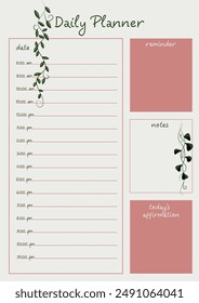 An elegant and easy to use day planner featuring illustrations of climbing plants. Contain a section for schedules, notes, reminders