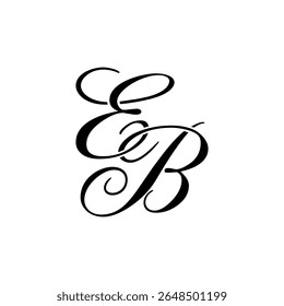 Elegante logotipo do monograma da EB em preto script - Caligrafia de luxo Design inicial no fundo branco	
