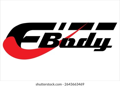 Elegant EBODY text vector and red check mark shape, speed product logo design.